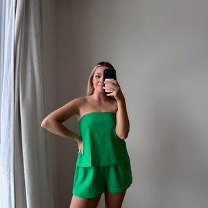 Green Strapless Top and Shorts Set